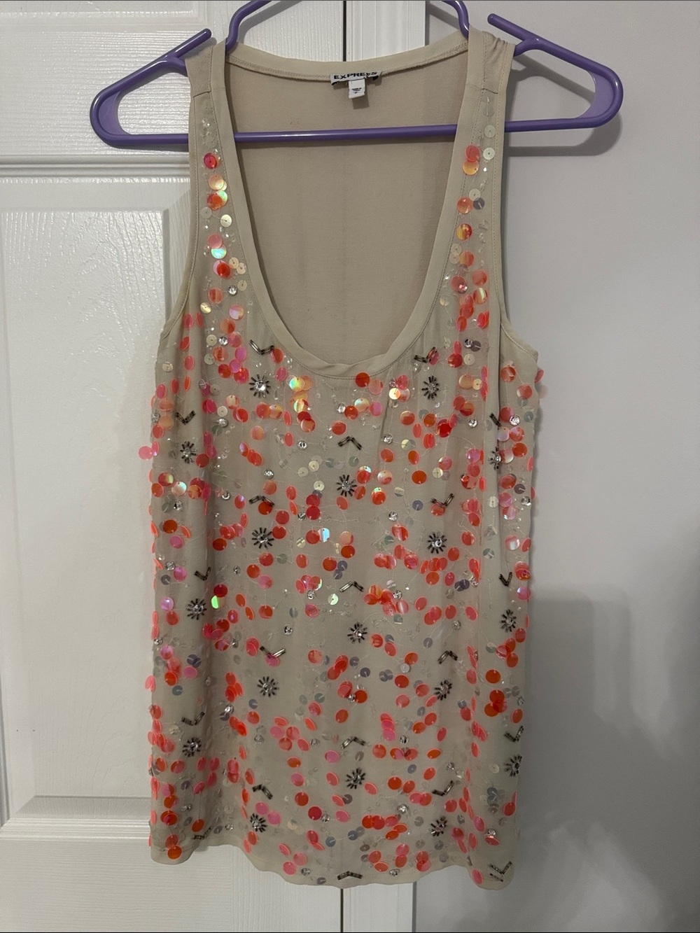 Express Kids Cream Tank Dress with Pink & Orange Sequins